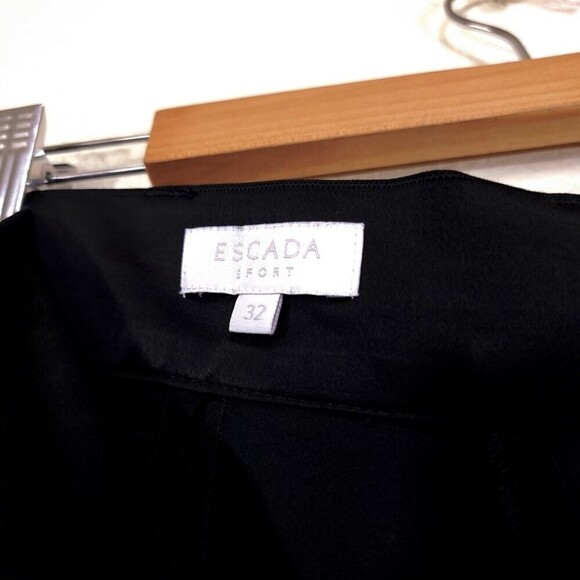 ESCADA Wool Wide Leg Trouser Split Hem Dress Pant Black Satin Stripe Old Money - Picture 11 of 15